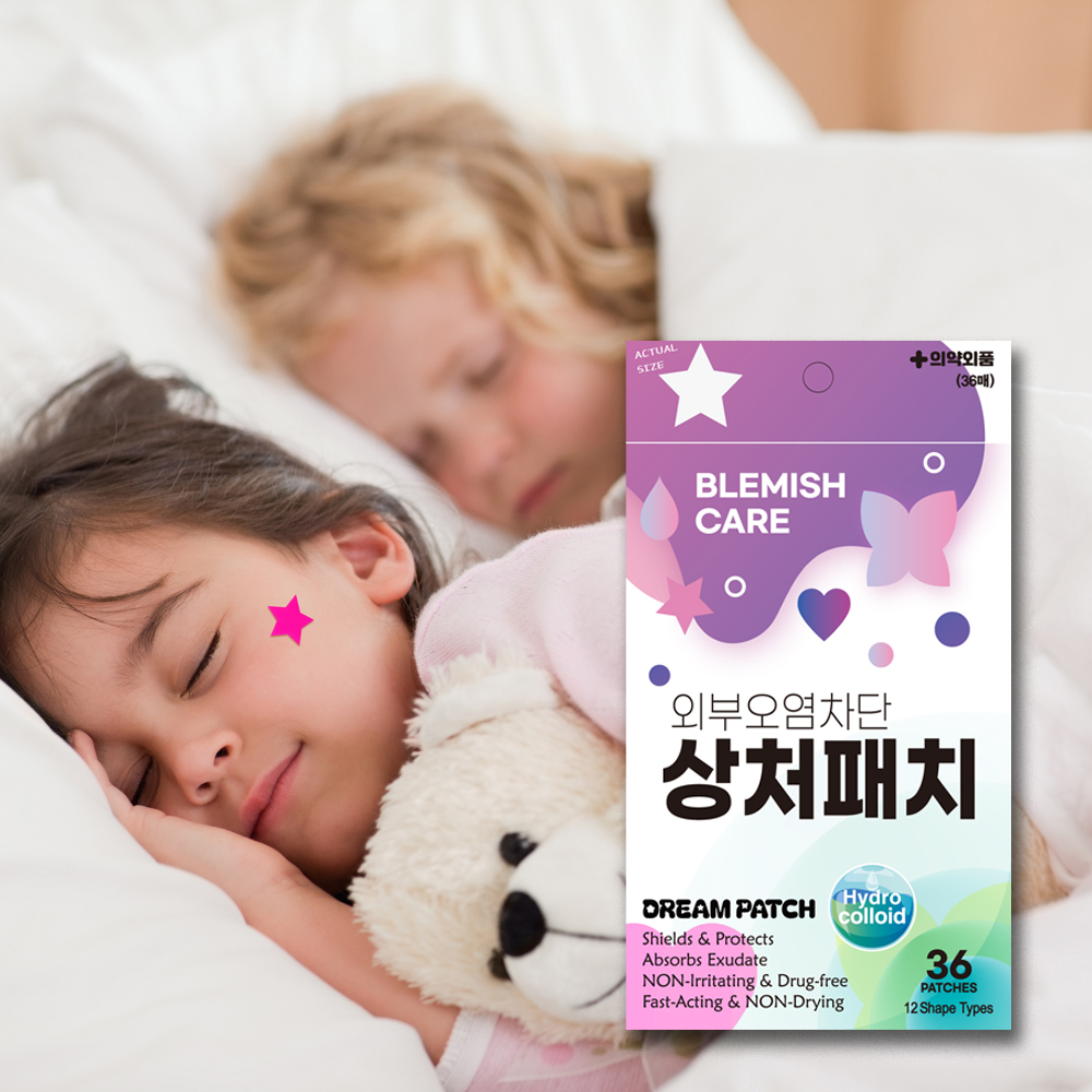 드림패치 하이드로콜로이드 의약외품 습윤밴드 상처패치 여드름패치 (12사이즈 3색상 6모양 36매 + 리프팅크림7g1개)